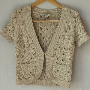 Crochet-Style Cropped Knit Short Sleeve Summer Layer